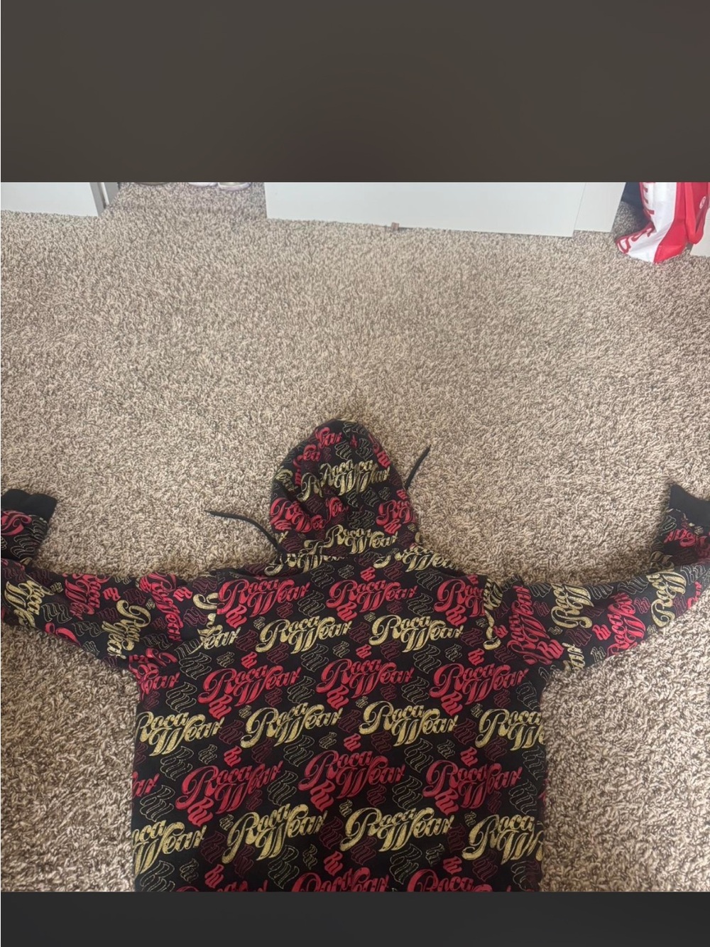 Rocawear Black Hoodie with Red & Gold Logo Accents